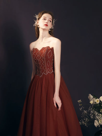 off-shoulder applique maxi dress in brick red
