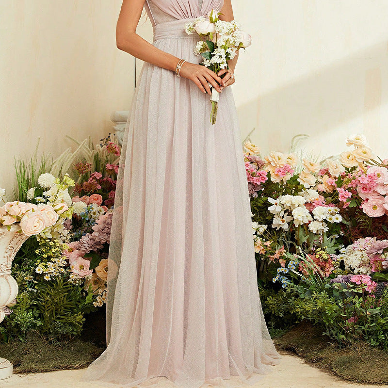 philipppa sleeveless tulle maxi dress in pink