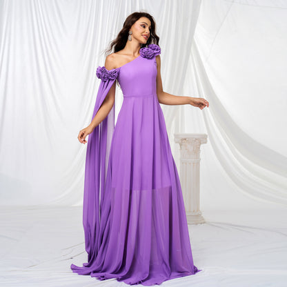 one-shoulder chiffon maxi dress in purple