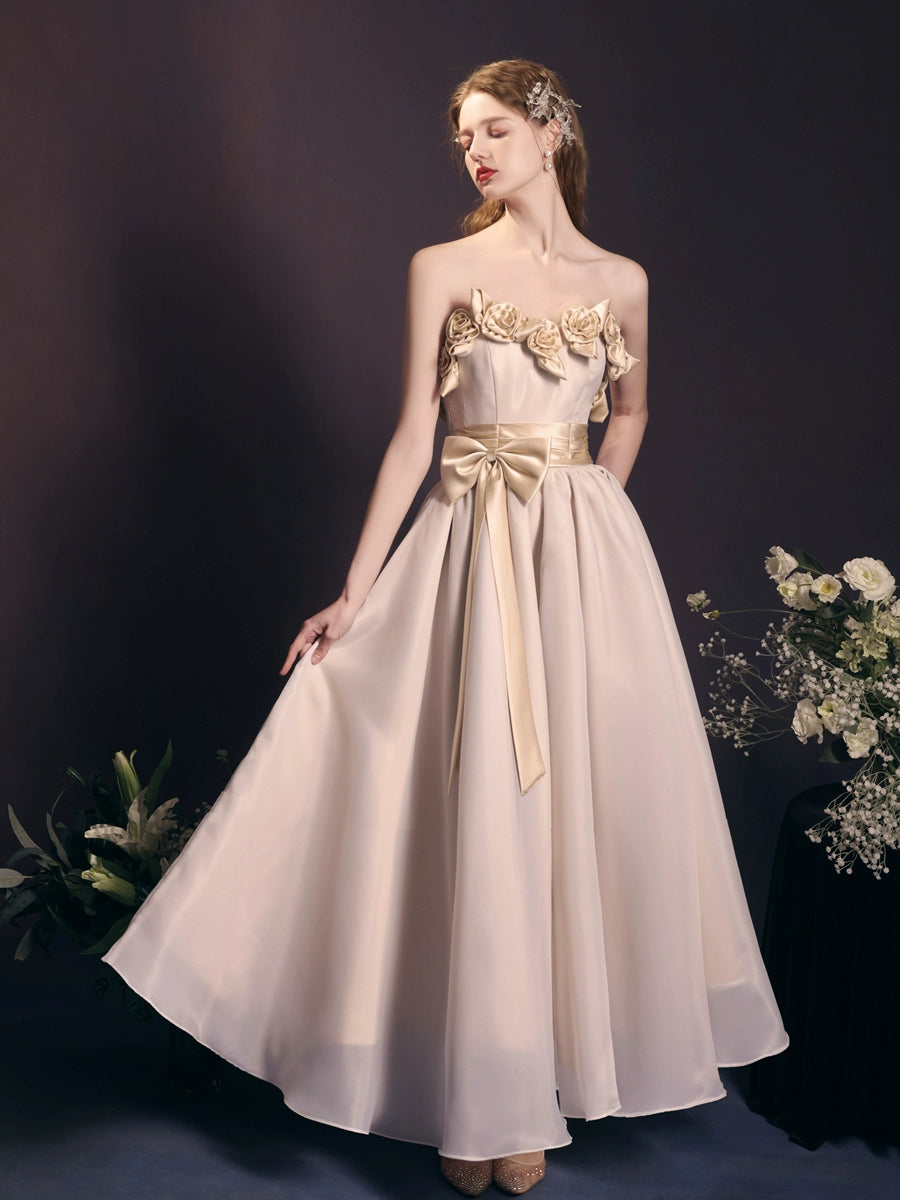 champagne off shoulder flower maxi dress