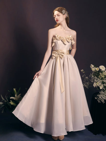 champagne off shoulder flower maxi dress