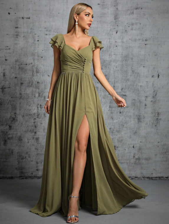 banquet high slit maxi dress in green