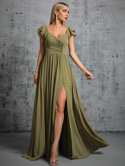 banquet high slit maxi dress in green