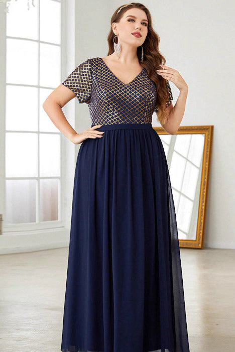 plus size plaid sequin detail maxi dress in navy blue