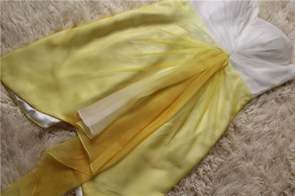 Yellow chiffon strapless mini dress