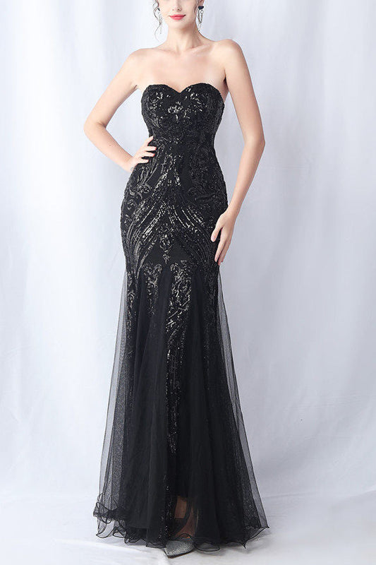 sparkle strapless tulle maxi dress