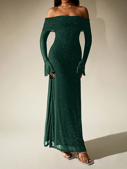 sprinkled strapless long-sleeved maxi dress