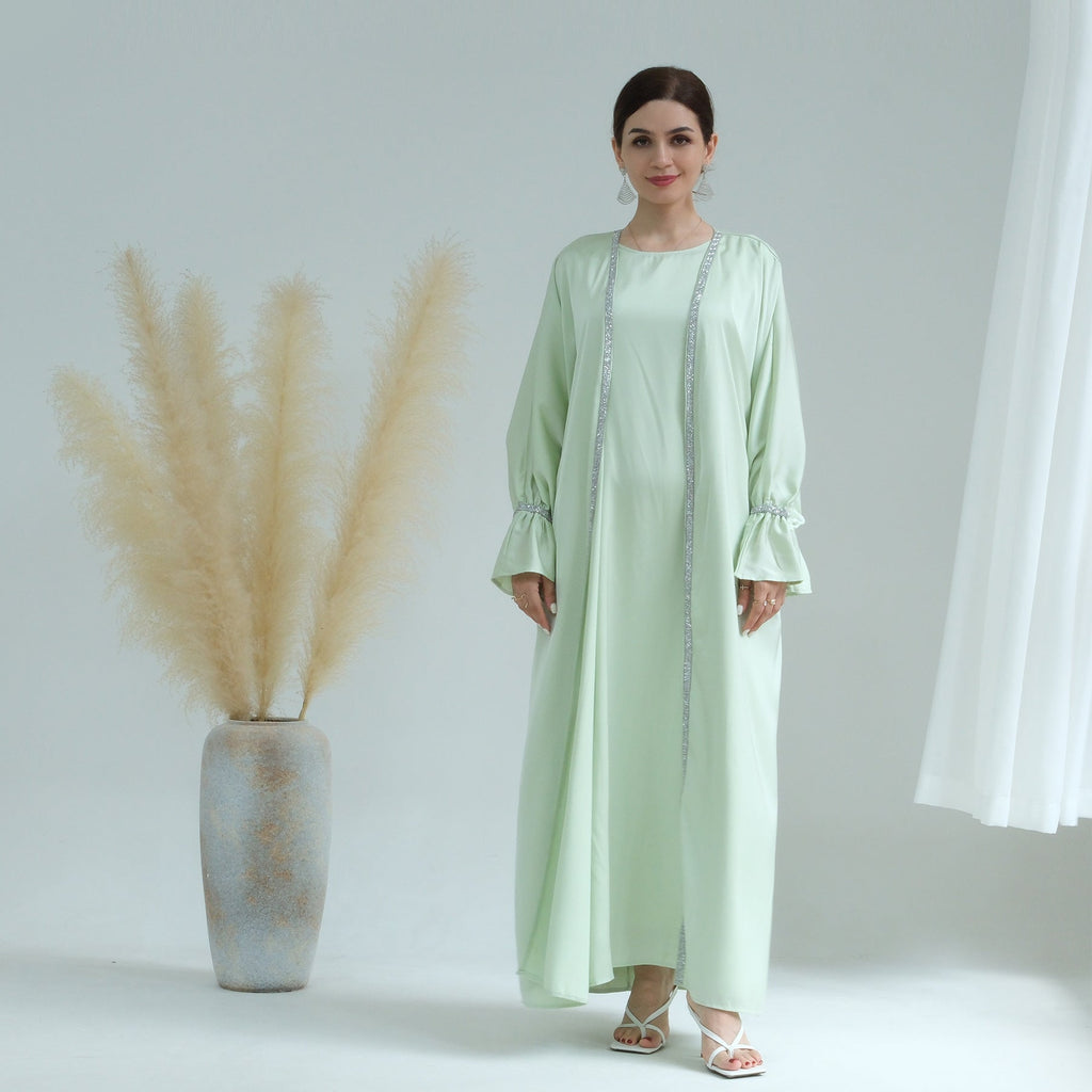 Beaded Trumpet Sleeve Robe and Sleeveless Skirt with Inside Two-piece Suit