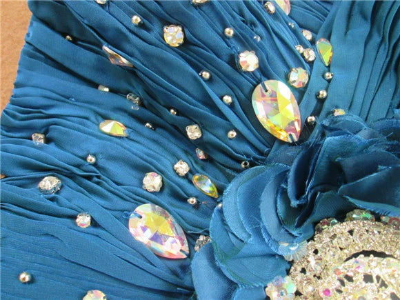 Blue chiffon tube top with large diamond buckle maxi dress