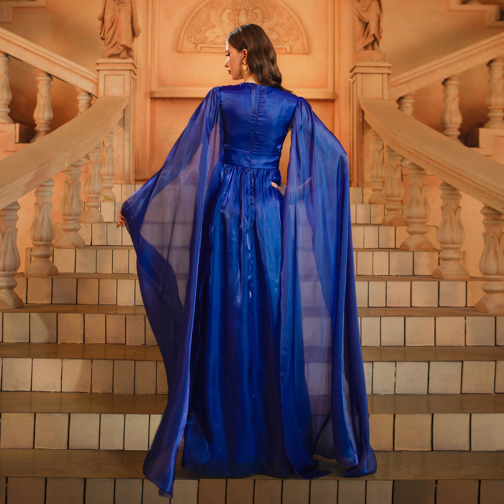 lace banquet swing evening dress in blue