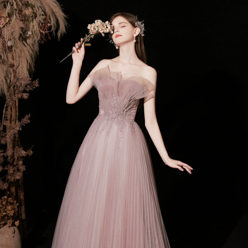 applique strapless maxi dress in pink