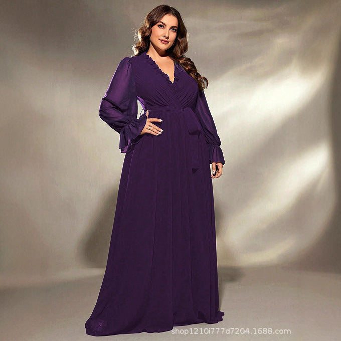lantern sleeve v ncek maxi dress in purple