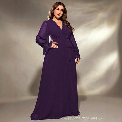 lantern sleeve v ncek maxi dress in purple