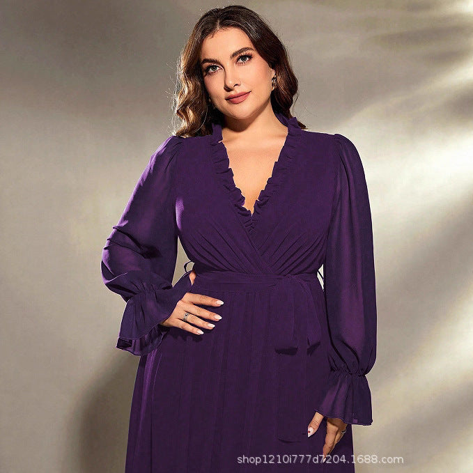 lantern sleeve v ncek maxi dress in purple