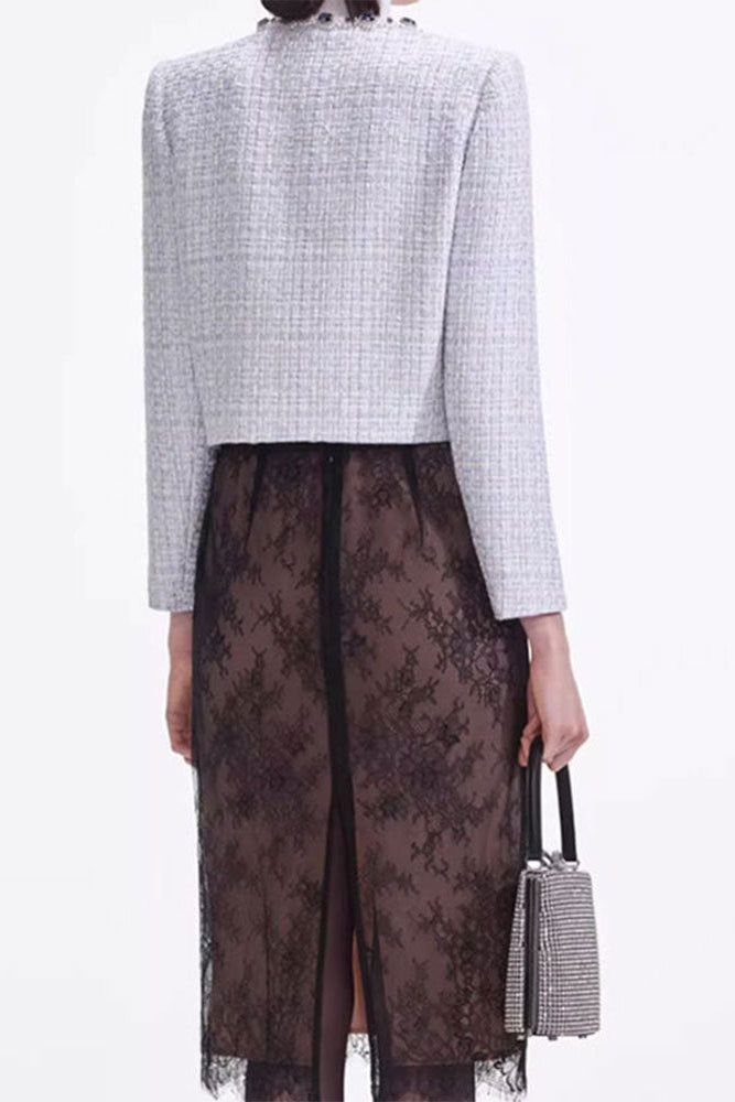 zenobia pale blue beaded Embellished Tweed Jacket