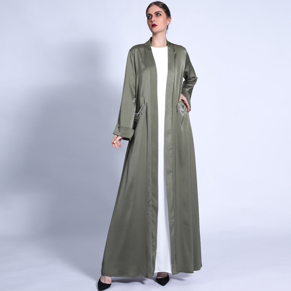 Solid Color Wide Cuff Cardigan Lace-up Dress