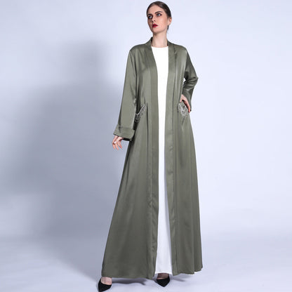 Solid Color Wide Cuff Cardigan Lace-up Dress