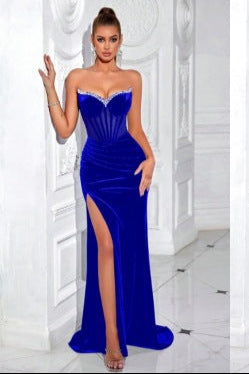 chaya Rhinestones off-shoulder high slit maxi dress