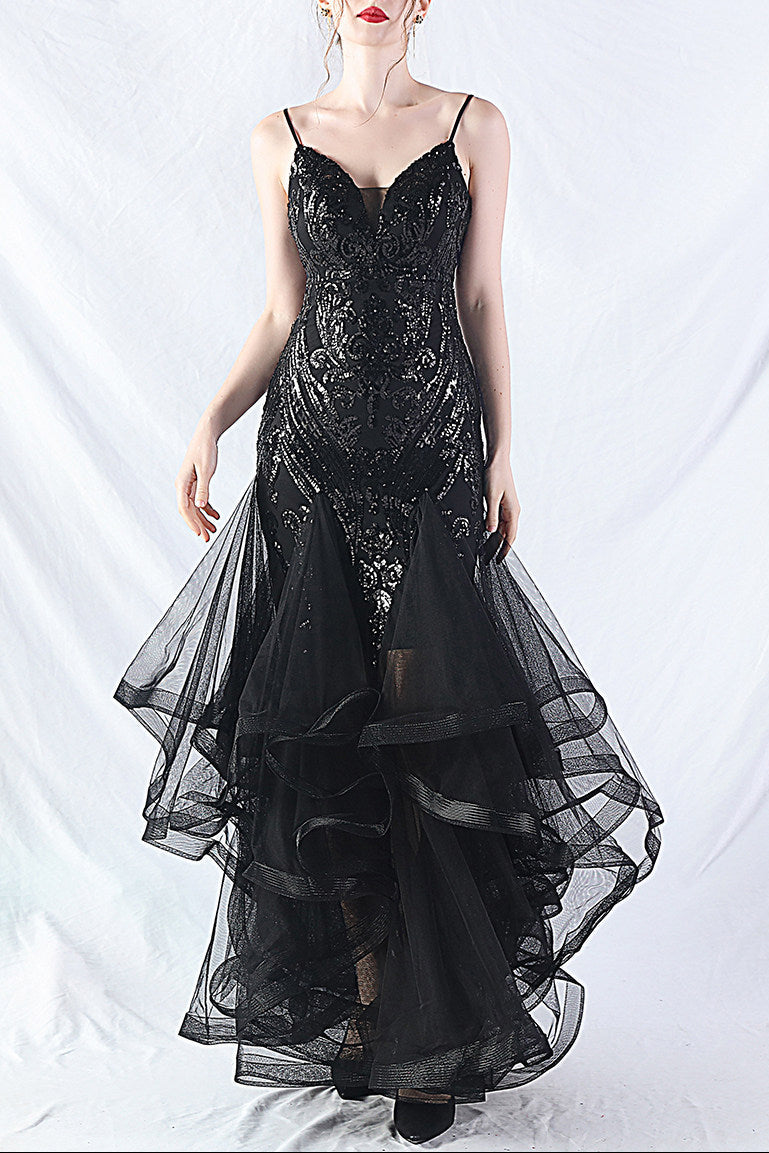 sequin slip tulle maxi dress
