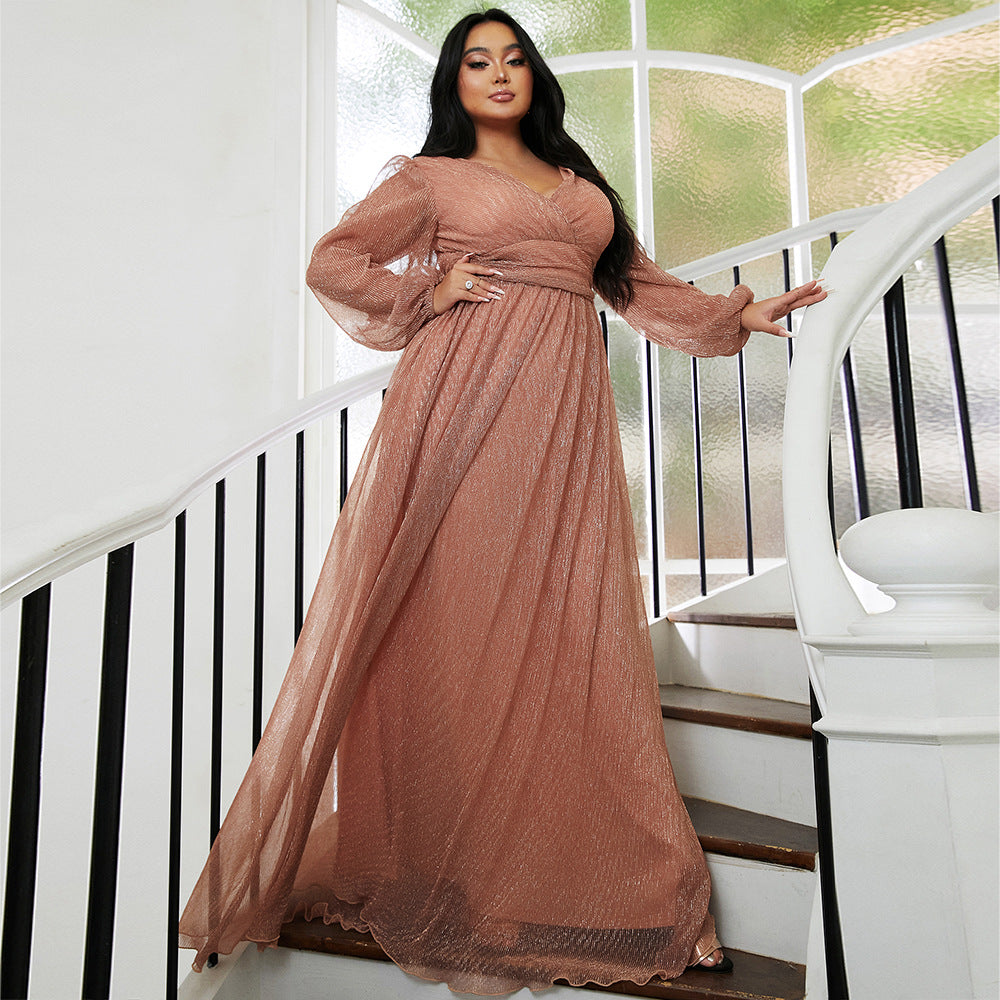 sequin tulle lantern sleeve plus size maxi dress