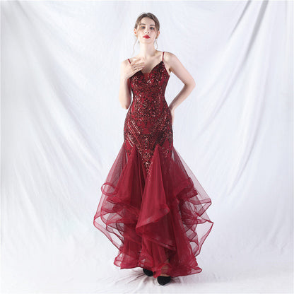 sequin slip tulle maxi dress