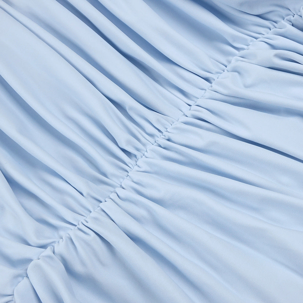 Fringe Mesh Ruched Maxi Dress