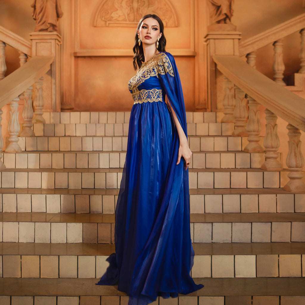 lace banquet swing evening dress in blue