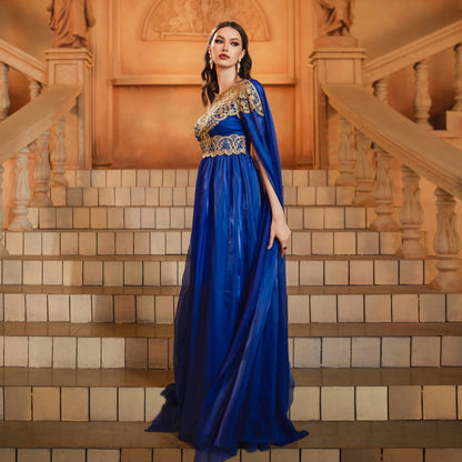 lace banquet swing evening dress in blue
