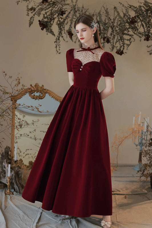 Retro puff sleeve velvet maxi dress
