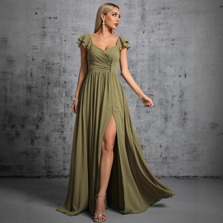 banquet high slit maxi dress in green