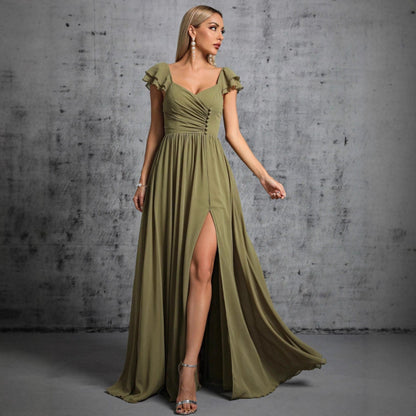 banquet high slit maxi dress in green
