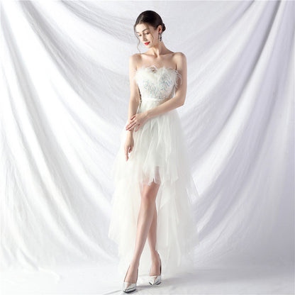 Strapless feather tulle midi dress