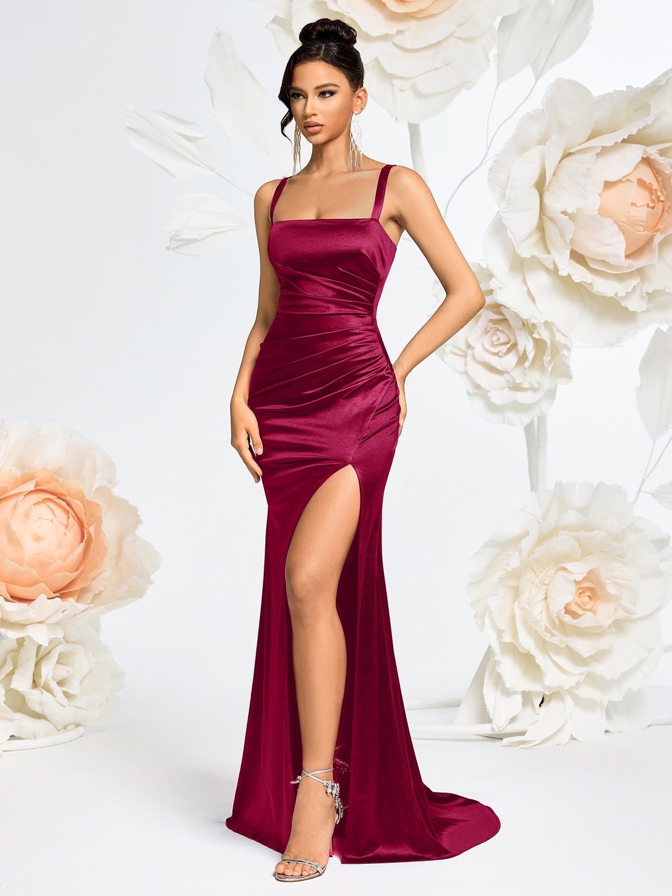 isabel one shoulder high slit maxi dress