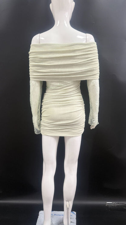 Matcha lace strapless spliced knitted mini dress