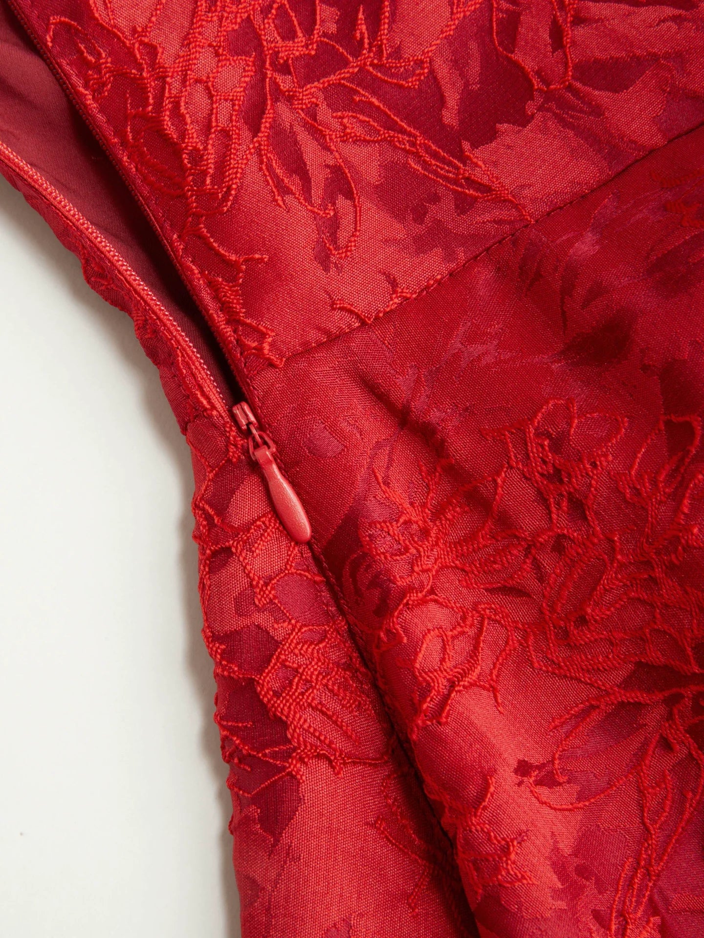 Jacquard Floral Lace-up Mini Dress in red