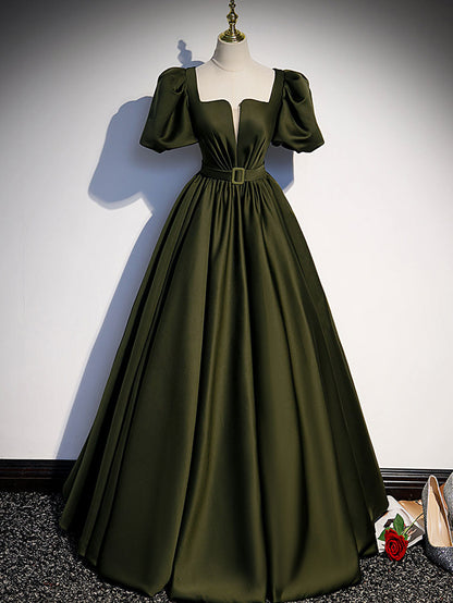 Green satin A line dress