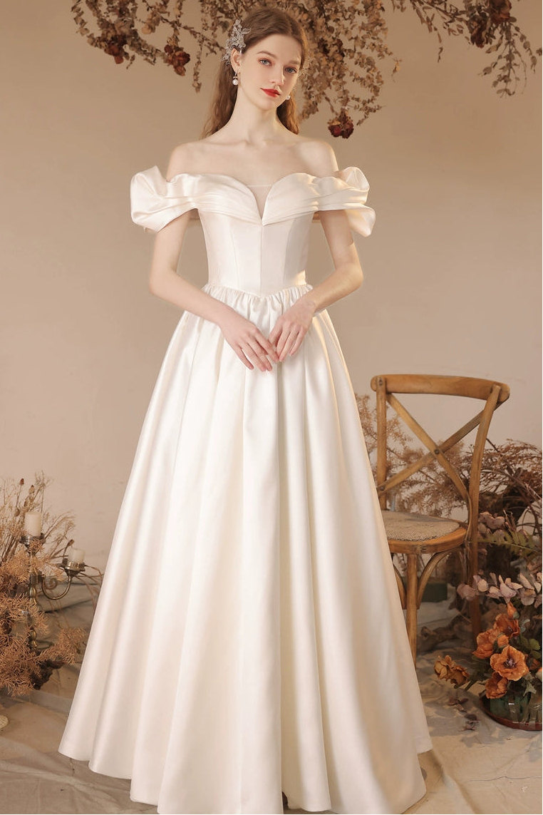 teresa off-shoulder satin maxi dress in white