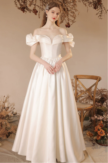 teresa off-shoulder satin maxi dress in white