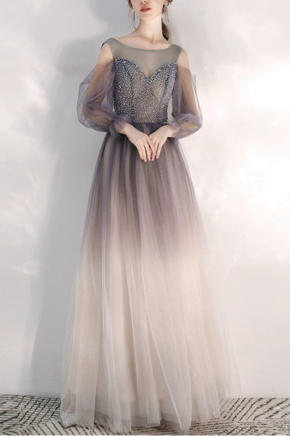 gradient purple sequin detail tulle maxi dress