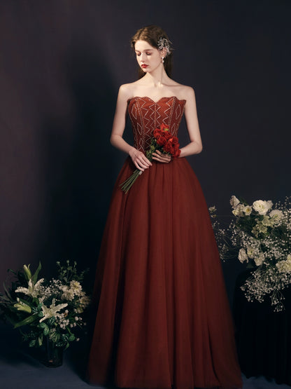 off-shoulder applique maxi dress in brick red