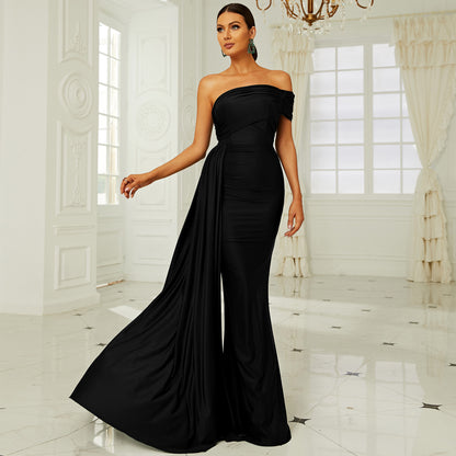 off shoulder pleated ribbon strapless maxi dress in green