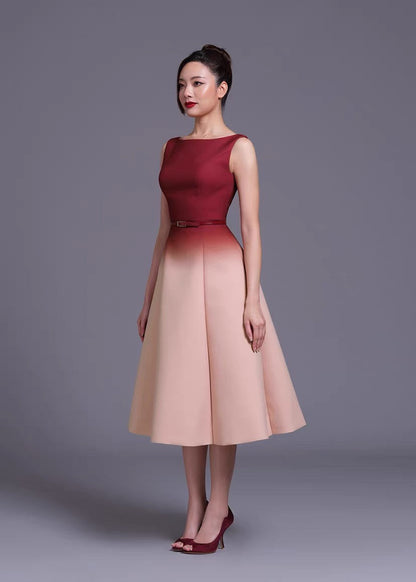 Red pink gradient Sleeveless midi dress
