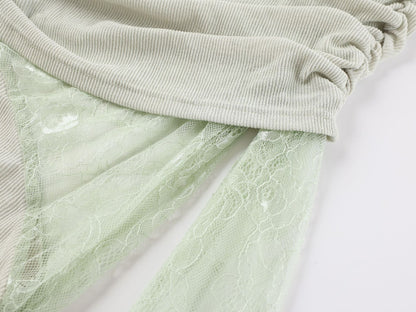 Matcha lace strapless spliced knitted mini dress