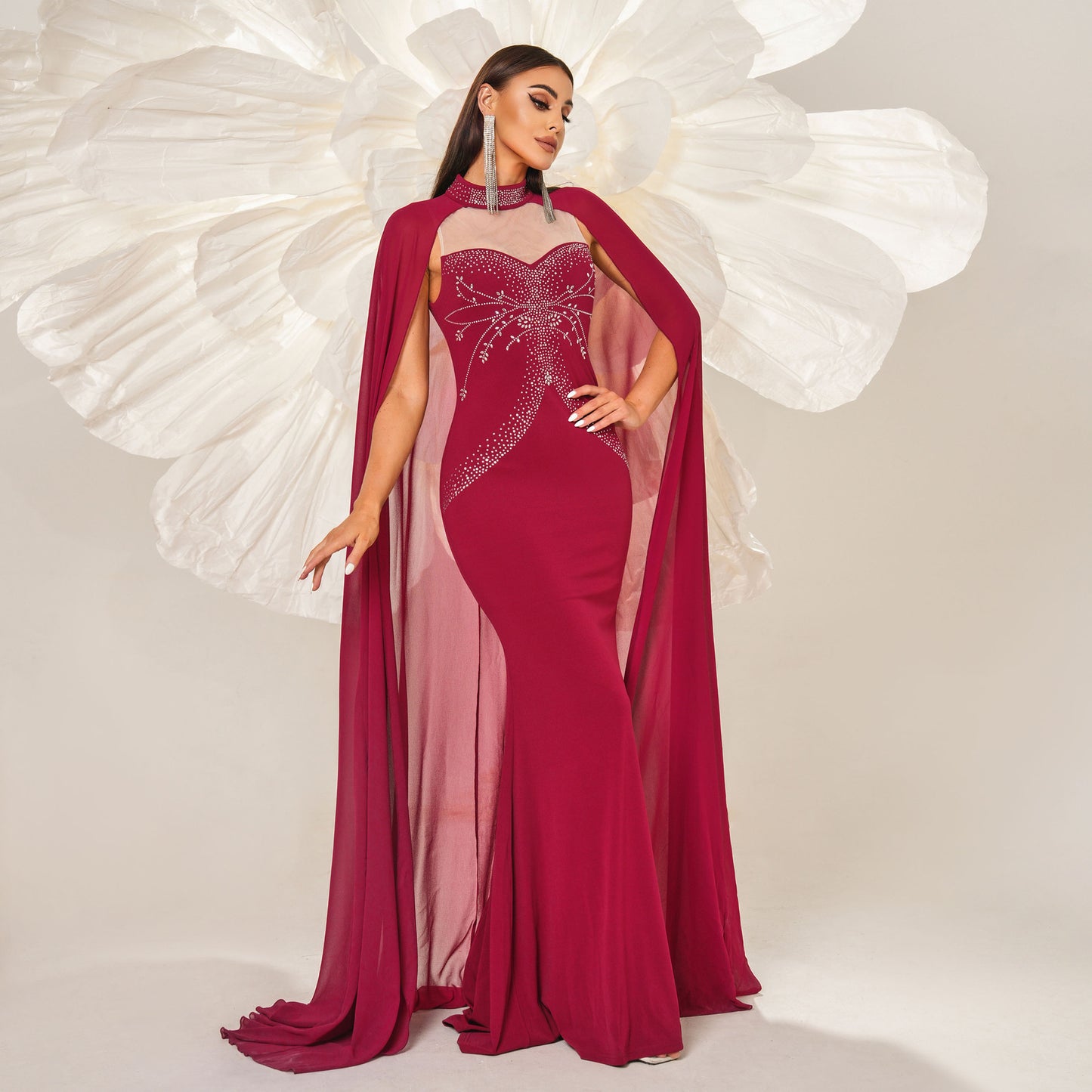 wallis sequin detail shawl maxi dress in red