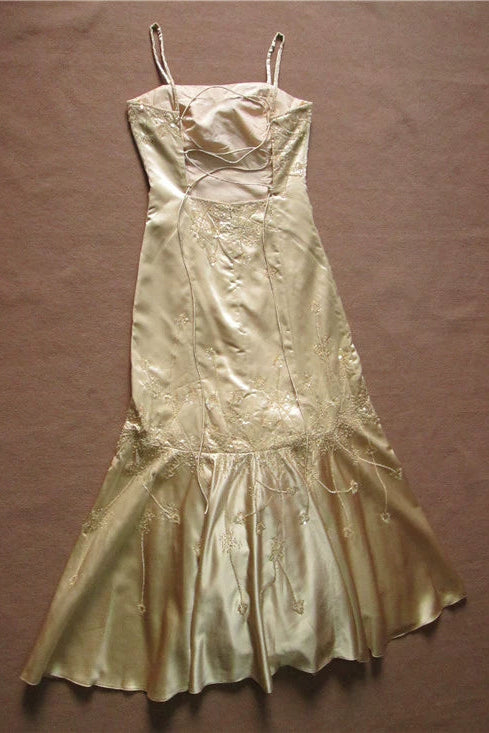 Gold brocade beaded suspender fishtail maxi skirt