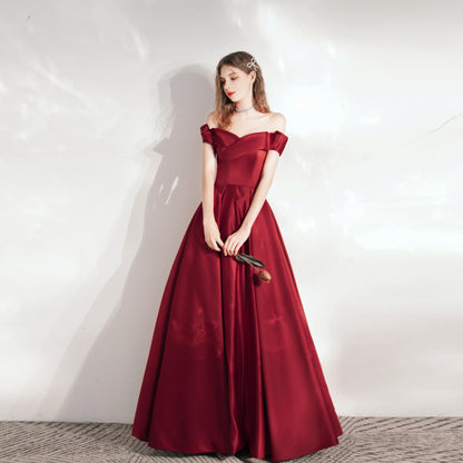 victoria strapless satin maxi dress in claret