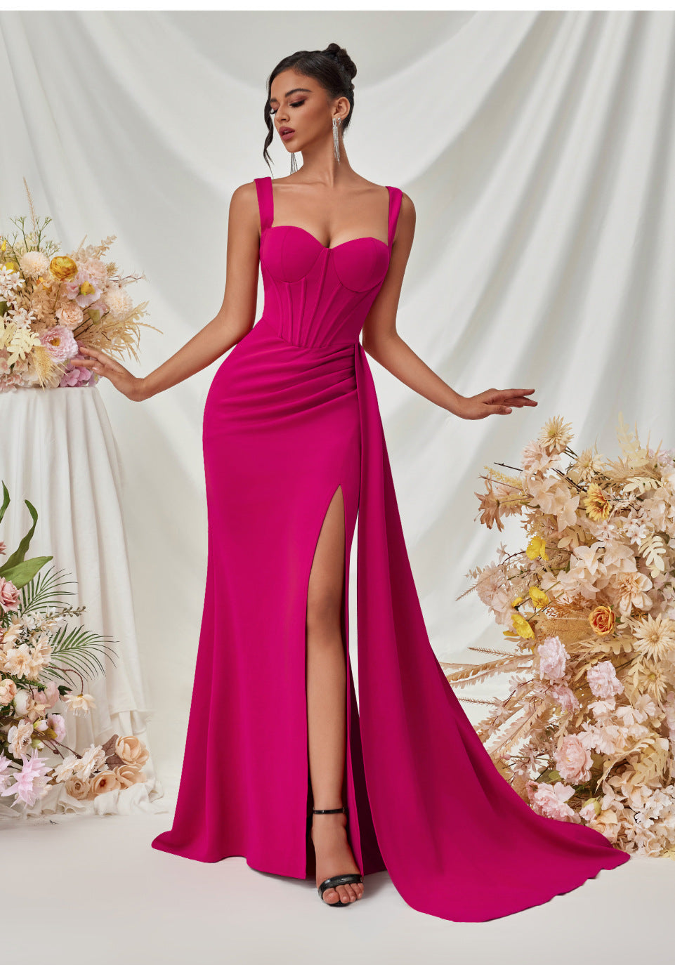 Hip-hugging high-slit suspender long dress