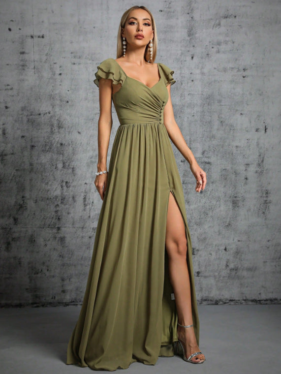 banquet high slit maxi dress in green