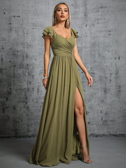 banquet high slit maxi dress in green