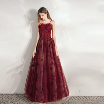 sequin bow applique maxi dress in burgundy